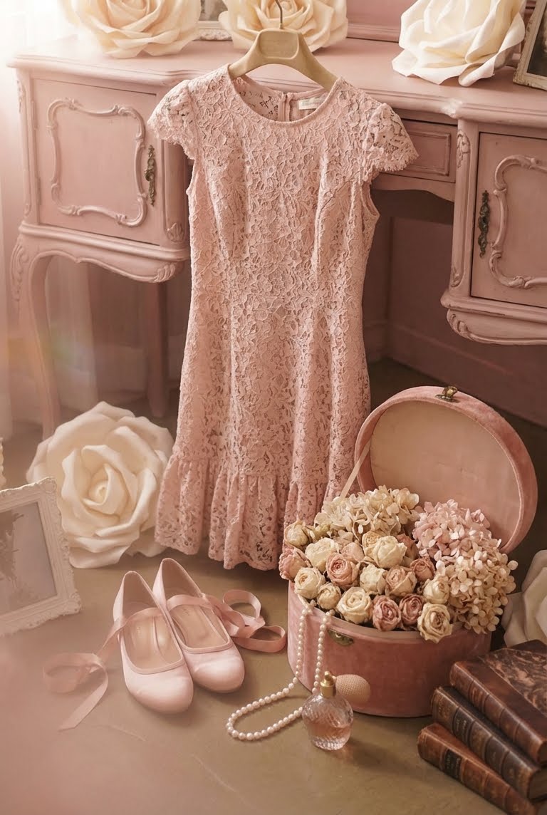Shop the look in a soft pink lace dress setup